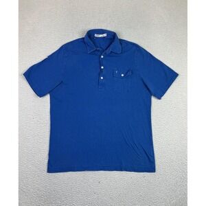 Criquet Polo Shirt Mens Large Blue 100% Organic Cotton Pocket Golf Casual Soft